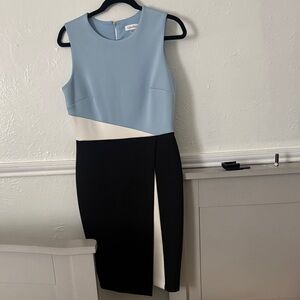 Calvin Klein Blue and Black Colorblock Midi Dress